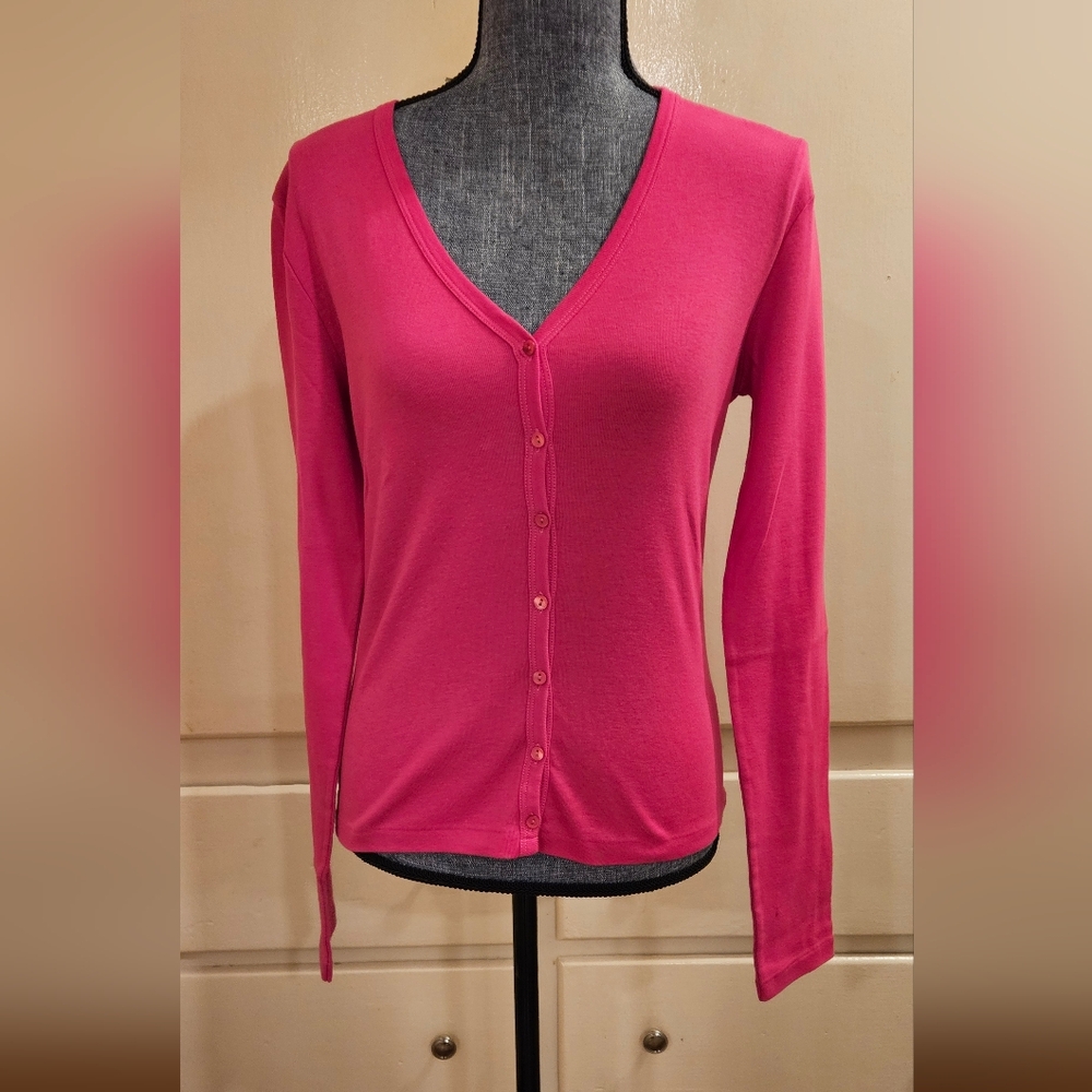 United Colors of Benetton Pink Lightweight V-Neck Button Cardigan Medium